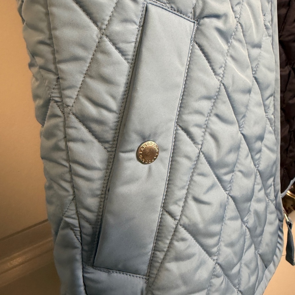 Lands’ End Quilt Puffer Light Blue Diamond Stitch Snap Pockets Zip Women’s M - Picture 3 of 5